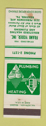 Matchbook Cover - Frank Yoder Plumbing Heating Reading PA WEAR