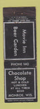Matchbook Cover - Chocolate Shop Monroe WI Movie Inn Beer Garden WEAR
