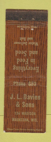 Matchbook Cover - JL Davies Son Feed Seed Waukesha WI WEAR