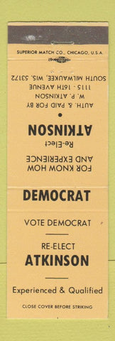 Matchbook Cover - WP Atkinson Election South Milwaukee WI