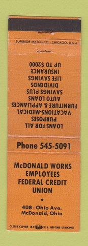 Matchbook Cover - McDonald Works Credit Union McDonald OH