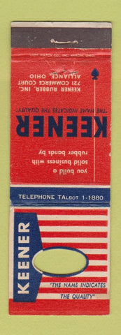 Matchbook Cover - Keener Rubber Bands Alliance OH
