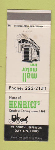 Matchbook Cover - Henrici's Dayton OH Mall Motor Inn WEAR