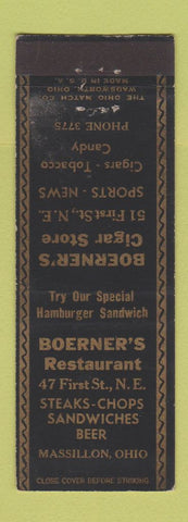 Matchbook Cover - Boerner's Cigar Store Restaurant Massillon OH