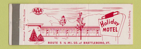 Matchbook Cover - Holiday Motel Brattleboro VT Full Length