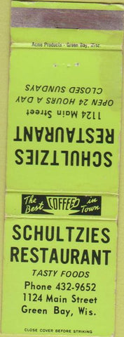 Matchbook Cover - Schultzies Restaurant Green Bay WI POOR