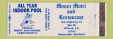 Matchbook Cover - Manor Motel Restaurant Milbank SD Full Length