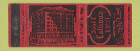 Matchbook Cover - John Calhoun Hotel Anderson SC WEAR