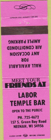 Matchbook Cover - Labor Temple Bar Neenah WI