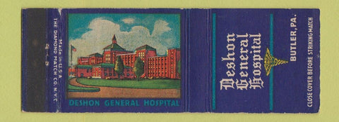 Matchbook Cover - Deshon General Hospital Butler PA