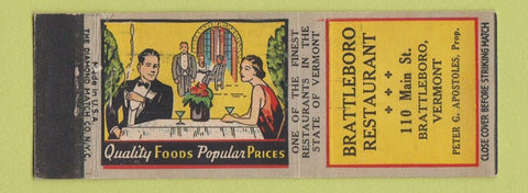 Matchbook Cover - Brattleboro Restaurant VT