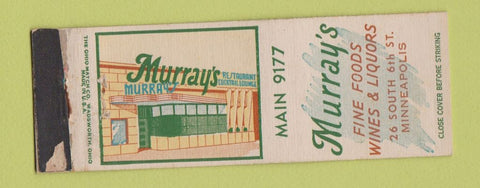 Matchbook Cover - Murray's Restaurant Minneapolis MN POOR STRIKER