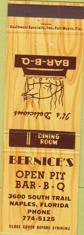 Matchbook Cover - Bernice's BBQ Naples FL