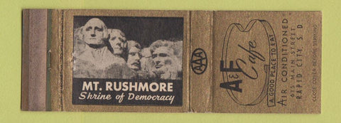 Matchbook Cover - A&F Cafe Rapid City SD Mount Rushmore WORN