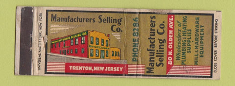 Matchbook Cover - Manufacturers Selling Plumbing Heating Supply Trenton NJ WORN