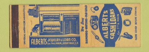 Matchbook Cover - Alberts Cash Loans Jewelry Sioux Falls SD WEAR