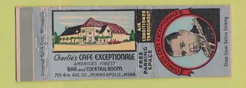 Matchbook Cover - Charlie's Cafe Exceptionale Minneapolis MN