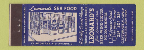 Matchbook Cover - Leonard's Restaurant Seafood Rochester NY