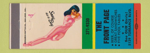 Matchbook Cover - The Front Page billiards pinup Torrance CA CREASES