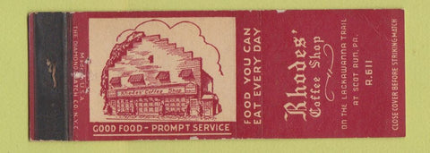 Matchbook Cover - Rhodes' Coffee Shop Scot Run PA WEAR