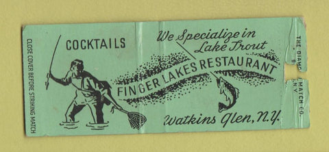 Matchbook Cover - Finger Lakes Restaurant Weatkins Glen NY WORN BOBTAIL
