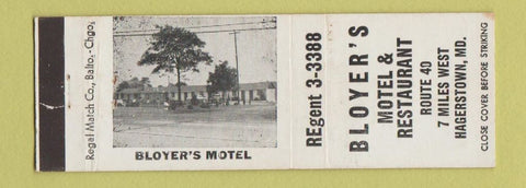 Matchbook Cover - Bloyer's Motel Restaurant Hagerstown MD WEAR