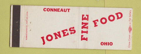 Matchbook Cover - Jones Food Restaurant Conneaut OH Full Length