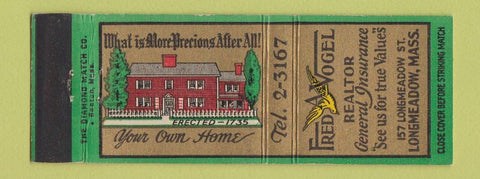 Matchbook Cover - Fred Vogel Real Estate Insurance Longmeadow MA