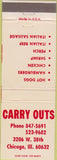 Matchbook Cover - Carry Outs Hot Dogs Hamburgers Chicago IL