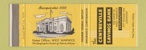 Matchbook Cover - Centreville Savings Bank West Warwick RI Coventry