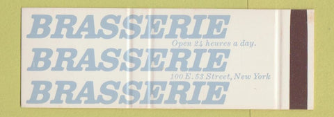 Matchbook Cover - Brasserie New York City SAMPLE Full Length