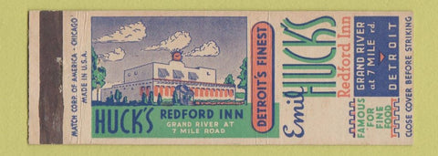 Matchbook Cover - Emil Huck's Redford Inn Detroit MI