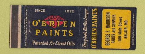 Matchbook Cover - O'Brien Paints George Harrison Belair MD