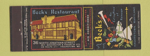 Matchbook Cover - Beck's Restaurant Hagerstown MD