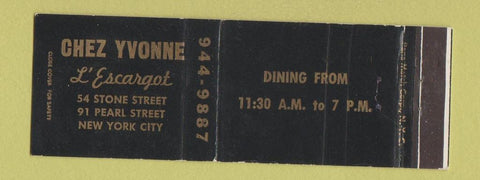 Matchbook Cover - Chez Yvonne L' Escargot New York City WEAR Full Length