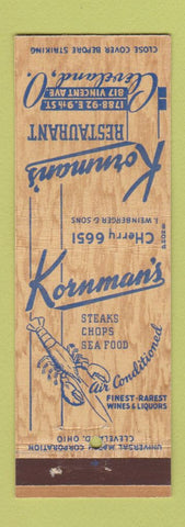 Matchbook Cover - Kornman's Restaurant Cleveland OH