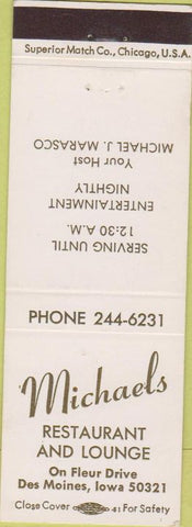 Matchbook Cover - Michaels Restaurant Des Moines IA