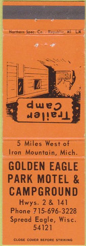 Matchbook Cover - Golden Eagle Park Motel Camping Spread Eagle WI