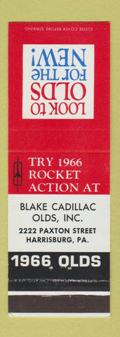 Matchbook Cover - 1966 Oldsmobile Blake Cadillac Harrisburg PA