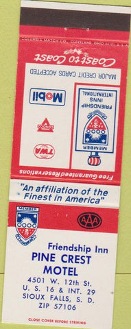 Matchbook Cover - Pine Crest Motel Sioux Falls SD