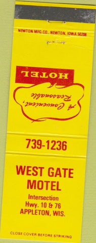 Matchbook Cover - West Gate Motel Appleton WI