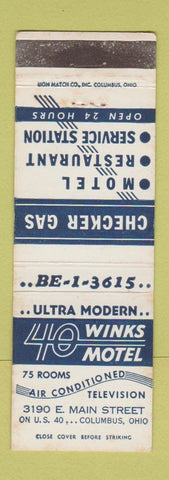 Matchbook Cover - Checker oil gas 40 Winks Motel Columbus OH WEAR