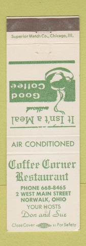 Matchbook Cover - Coffee Corner Restaurant Norwalk OH