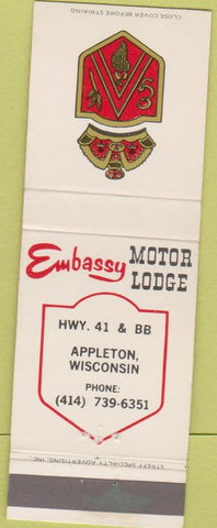 Matchbook Cover - Embassy Motor Lodge Appleton WI