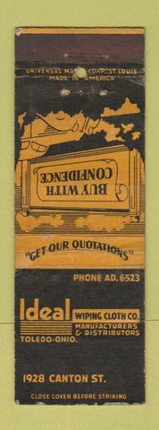 Matchbook Cover - Ideal Wiping Cloth Toledo OH WORN