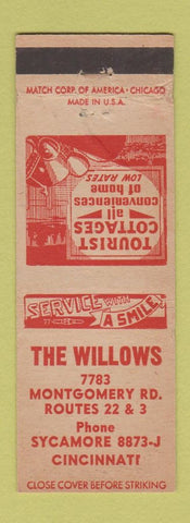 Matchbook Cover - The Willows Cincinnati OH Cottages motel WORN