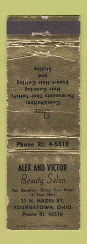 Matchbook Cover - Alex and Victor Beauty Salon Youngstown OH WORN