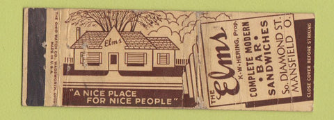 Matchbook Cover - The Elms Mansfield OH WORN