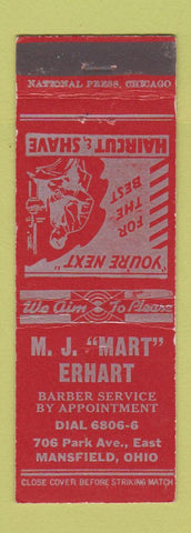 Matchbook Cover - MJ Mart Erhart Barber Shop Mansfield OH