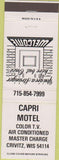 Matchbook Cover - Capri Motel Crivitz WI